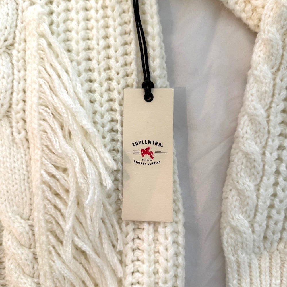 NWT Idyllwind Cream Cable Knit Fringe Western Sweater Size L